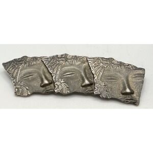 Modernist Sculptural Abstract Triple Face Brooch Silver Tone Art Jewelry 3.5"